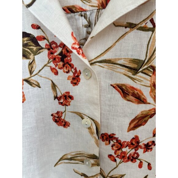 Joie Womens Size Large 100% Linen Blouse Cream Orange Floral Sleeveless - Picture 4 of 7